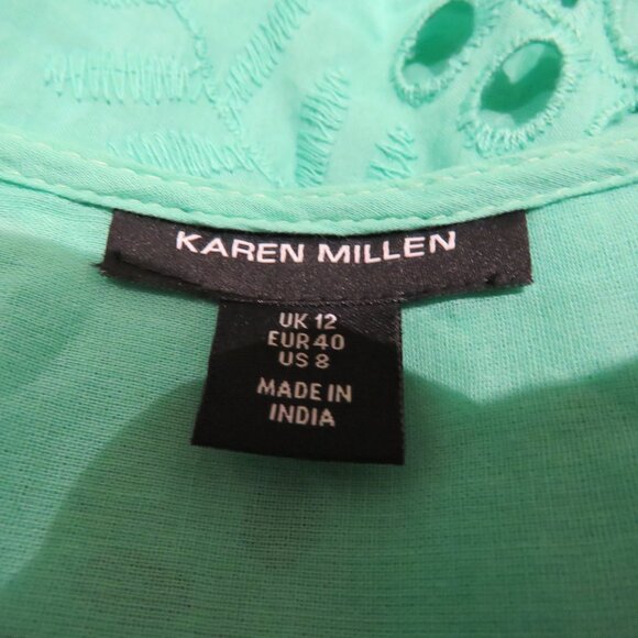 KAREN MILLEN Cotton Broderie Wrap Mini Dress in Mint Green Feminine Preppy Sz 8 - Picture 14 of 14